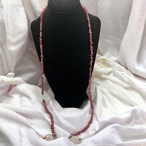 Rhodolite Garnet Chip Pink Dangles at Ends Silver-Tone Open Necklace!